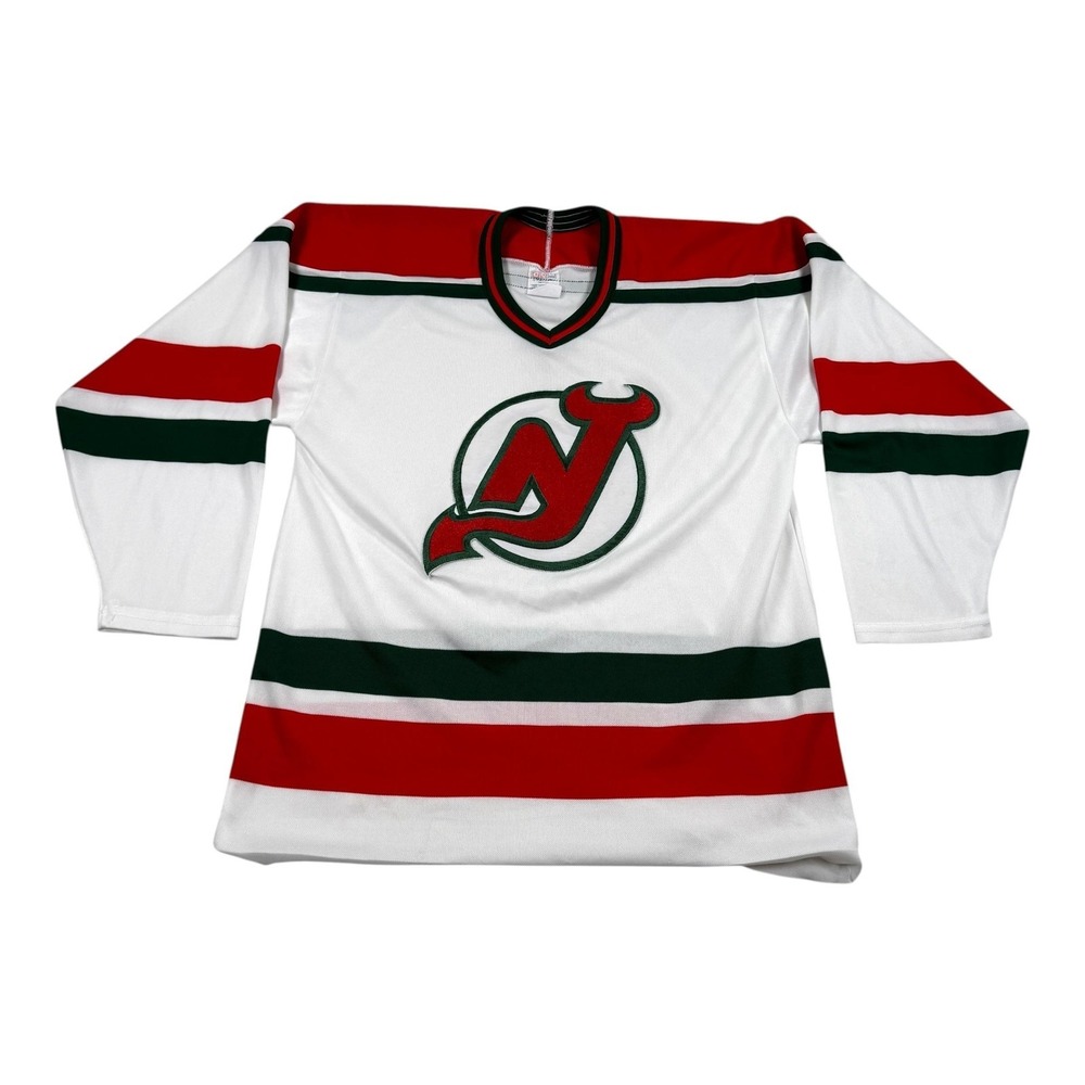 Vintage New Jersey Devils Jersey Mens M White Red Green NHL Hockey CCM USA 80s